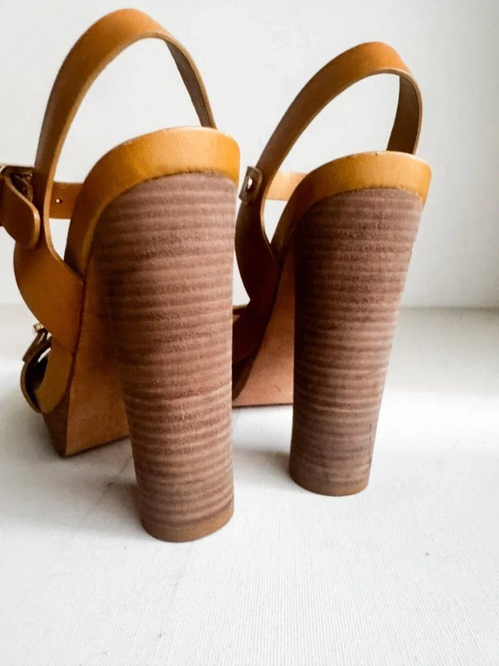 Tory Burch Brown Leather Stacked Heel Sandals 8.5
